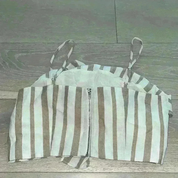 Chrisselle x J.O.A. Sand Stripe front tie zip back crop top sz medium M - Picture 7 of 9